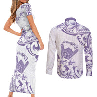 Aloha Hawaii Shaka Couples Matching Short Sleeve Bodycon Dress and Long Sleeve Button Shirt Hang Loose Purple Version - Polynesian Pride