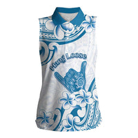 Aloha Hawaii Shaka Women Sleeveless Polo Shirt Hang Loose Blue Version DT05 Female Blue - Polynesian Pride
