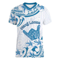 Aloha Hawaii Shaka Women V-Neck T-Shirt Hang Loose Blue Version DT05 Female Blue - Polynesian Pride