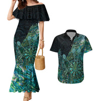Personalised New Zealand Dart Couples Matching Mermaid Dress and Hawaiian Shirt Maori Fern With Paua Shell - Polynesian Pride
