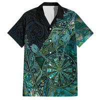 Personalised New Zealand Dart Family Matching Off The Shoulder Long Sleeve Dress and Hawaiian Shirt Maori Fern With Paua Shell DT05 Dad's Shirt - Short Sleeve Green - Polynesian Pride