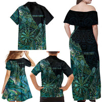 Personalised New Zealand Dart Family Matching Off Shoulder Maxi Dress and Hawaiian Shirt Maori Fern With Paua Shell DT05 - Polynesian Pride