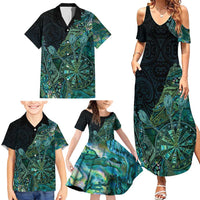 Personalised New Zealand Dart Family Matching Summer Maxi Dress and Hawaiian Shirt Maori Fern With Paua Shell DT05 - Polynesian Pride