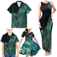 Personalised New Zealand Dart Family Matching Tank Maxi Dress and Hawaiian Shirt Maori Fern With Paua Shell DT05 - Polynesian Pride