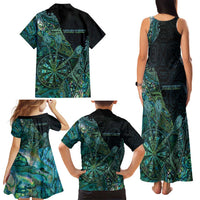 Personalised New Zealand Dart Family Matching Tank Maxi Dress and Hawaiian Shirt Maori Fern With Paua Shell DT05 - Polynesian Pride