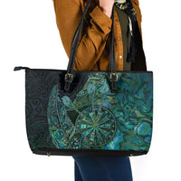 New Zealand Dart Leather Tote Bag Maori Fern With Paua Shell - Polynesian Pride