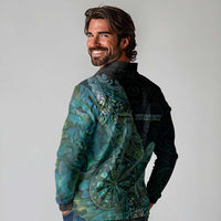 Personalised New Zealand Dart Long Sleeve Polo Shirt Maori Fern With Paua Shell - Polynesian Pride
