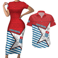 West Papua Morning Star Couples Matching Short Sleeve Bodycon Dress and Hawaiian Shirt One People One Soul DT05 Red - Polynesian Pride