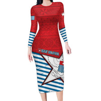 West Papua Morning Star Family Matching Long Sleeve Bodycon Dress and Hawaiian Shirt One People One Soul DT05 Mom's Dress Red - Polynesian Pride