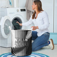New Zealand Football Laundry Basket Silver Fern Maori Pattern Monochrome