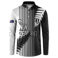 Custom New Zealand Football Button Sweatshirt Silver Fern Maori Pattern Monochrome
