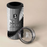 Custom New Zealand Football 4 in 1 Can Cooler Tumbler Silver Fern Maori Pattern Monochrome