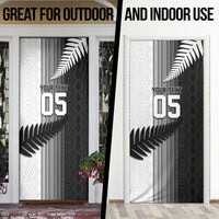 Custom New Zealand Football Door Cover Silver Fern Maori Pattern Monochrome