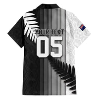 Custom New Zealand Football Family Matching Long Sleeve Bodycon Dress and Hawaiian Shirt Silver Fern Maori Pattern Monochrome DT05 - Polynesian Pride