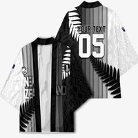 Custom New Zealand Football Kimono Silver Fern Maori Pattern Monochrome