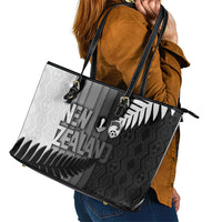 New Zealand Football Leather Tote Bag Silver Fern Maori Pattern Monochrome