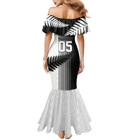 Custom New Zealand Football Mermaid Dress Silver Fern Maori Pattern Monochrome