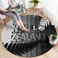 New Zealand Football Round Carpet Silver Fern Maori Pattern Monochrome
