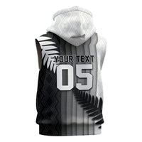Custom New Zealand Football Sleeveless Hoodie Silver Fern Maori Pattern Monochrome
