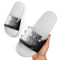 New Zealand Football Slide Sandals Silver Fern Maori Pattern Monochrome