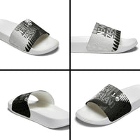 New Zealand Football Slide Sandals Silver Fern Maori Pattern Monochrome
