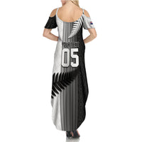 Custom New Zealand Football Summer Maxi Dress Silver Fern Maori Pattern Monochrome