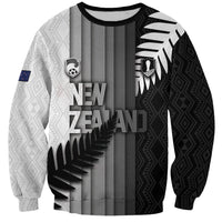 Custom New Zealand Football Sweatshirt Silver Fern Maori Pattern Monochrome