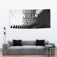 New Zealand Football Tapestry Silver Fern Maori Pattern Monochrome