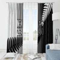 New Zealand Football Window Curtain Silver Fern Maori Pattern Monochrome