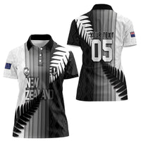 Custom New Zealand Football Women Polo Shirt Silver Fern Maori Pattern Monochrome DT05 - Polynesian Pride