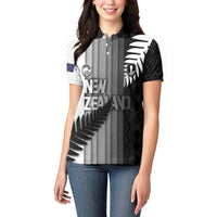 Custom New Zealand Football Women Polo Shirt Silver Fern Maori Pattern Monochrome DT05 - Polynesian Pride