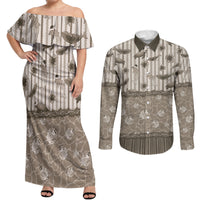 Hawaii Christmas In July Couples Matching Off Shoulder Maxi Dress and Long Sleeve Button Shirt Beige Mele Kalikimaka Sea Animals DT05 Beige - Polynesian Pride