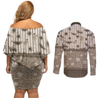 Hawaii Christmas In July Couples Matching Off Shoulder Short Dress and Long Sleeve Button Shirt Beige Mele Kalikimaka Sea Animals DT05 - Polynesian Pride
