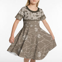 Hawaii Christmas In July Kid Short Sleeve Dress Beige Mele Kalikimaka Sea Animals DT05 - Polynesian Pride