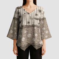 Hawaii Christmas In July Kimono Sleeve Blouse Beige Mele Kalikimaka Sea Animals