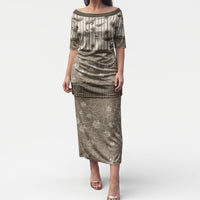 Hawaii Christmas In July Puletasi Beige Mele Kalikimaka Sea Animals DT05 Long Dress Beige - Polynesian Pride