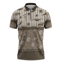 Hawaii Christmas In July Zipper Polo Shirt Beige Mele Kalikimaka Sea Animals DT05 Beige - Polynesian Pride