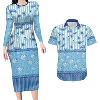 Hawaii Christmas In July Couples Matching Long Sleeve Bodycon Dress and Hawaiian Shirt Sky Blue Mele Kalikimaka Sea Animals DT05 Blue - Polynesian Pride