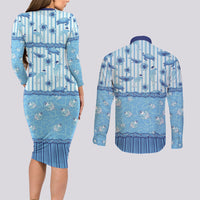 Hawaii Christmas In July Couples Matching Long Sleeve Bodycon Dress and Long Sleeve Button Shirt Sky Blue Mele Kalikimaka Sea Animals DT05 - Polynesian Pride