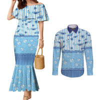 Hawaii Christmas In July Couples Matching Mermaid Dress and Long Sleeve Button Shirt Sky Blue Mele Kalikimaka Sea Animals DT05 Blue - Polynesian Pride