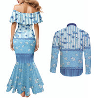 Hawaii Christmas In July Couples Matching Mermaid Dress and Long Sleeve Button Shirt Sky Blue Mele Kalikimaka Sea Animals DT05 - Polynesian Pride