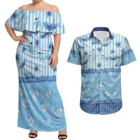 Hawaii Christmas In July Couples Matching Off Shoulder Maxi Dress and Hawaiian Shirt Sky Blue Mele Kalikimaka Sea Animals DT05 Blue - Polynesian Pride