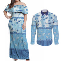 Hawaii Christmas In July Couples Matching Off Shoulder Maxi Dress and Long Sleeve Button Shirt Sky Blue Mele Kalikimaka Sea Animals DT05 Blue - Polynesian Pride