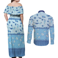 Hawaii Christmas In July Couples Matching Off Shoulder Maxi Dress and Long Sleeve Button Shirt Sky Blue Mele Kalikimaka Sea Animals DT05 - Polynesian Pride