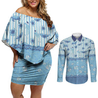 Hawaii Christmas In July Couples Matching Off Shoulder Short Dress and Long Sleeve Button Shirt Sky Blue Mele Kalikimaka Sea Animals DT05 Blue - Polynesian Pride