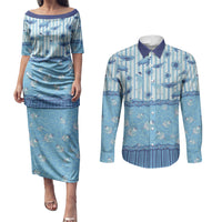Hawaii Christmas In July Couples Matching Puletasi and Long Sleeve Button Shirt Sky Blue Mele Kalikimaka Sea Animals DT05 Blue - Polynesian Pride