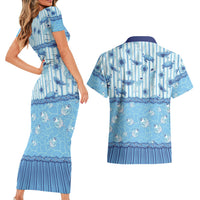 Hawaii Christmas In July Couples Matching Short Sleeve Bodycon Dress and Hawaiian Shirt Sky Blue Mele Kalikimaka Sea Animals DT05 - Polynesian Pride