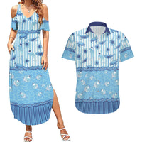 Hawaii Christmas In July Couples Matching Summer Maxi Dress and Hawaiian Shirt Sky Blue Mele Kalikimaka Sea Animals DT05 Blue - Polynesian Pride