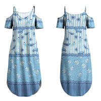 Hawaii Christmas In July Couples Matching Summer Maxi Dress and Long Sleeve Button Shirt Sky Blue Mele Kalikimaka Sea Animals DT05 - Polynesian Pride