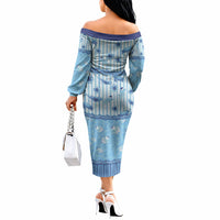 Hawaii Christmas In July Off The Shoulder Long Sleeve Dress Sky Blue Mele Kalikimaka Sea Animals DT05 - Polynesian Pride